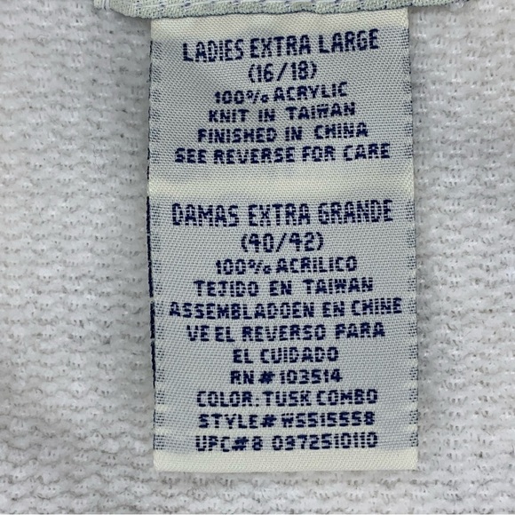 XL Vintage White Stag White And Black Geometric Print 90s Sweater V Neck Stretch - Picture 7 of 8